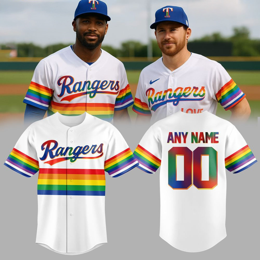 Custom Texas Rangers MLB Pride Night 2025 Baseball Jersey Texas Rangers Merch Good Gifts For Dads-1