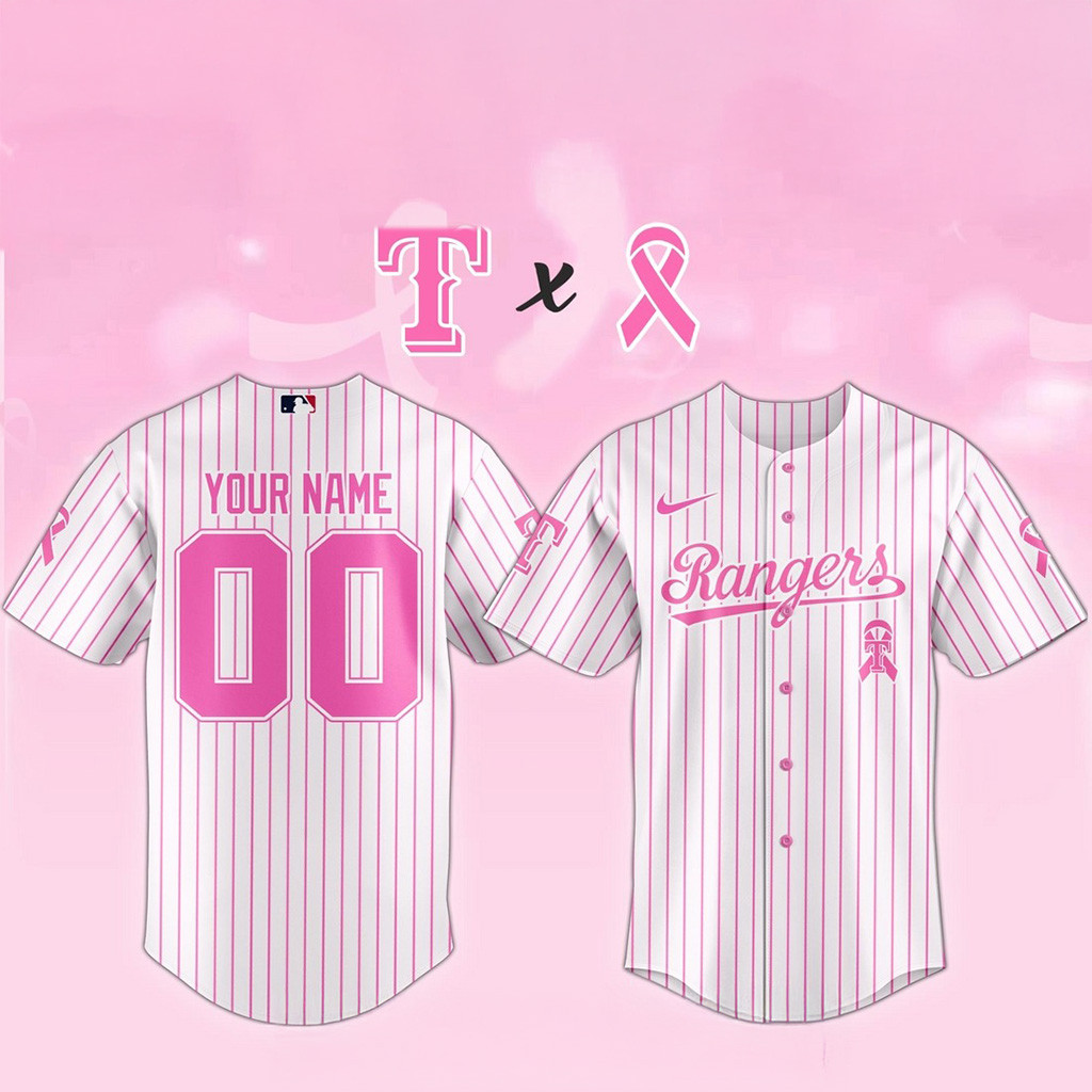 Custom Texas Rangers MLB X Breast Cancer Awareness Game Night Baseball Jersey Rangers Merch-1