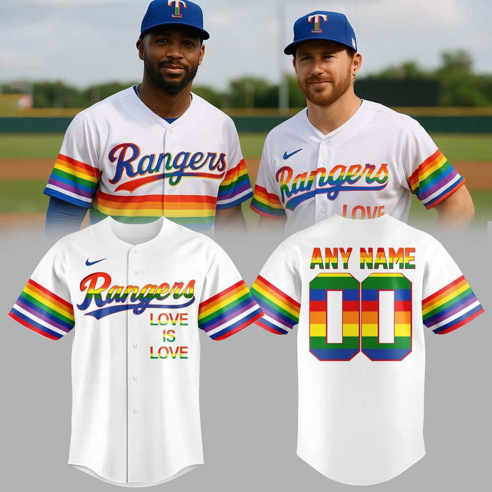 Custom Texas Rangers x Pride Night 2025 Love is Love Baseball Jersey Texas Rangers Merch Fans Gifts-1