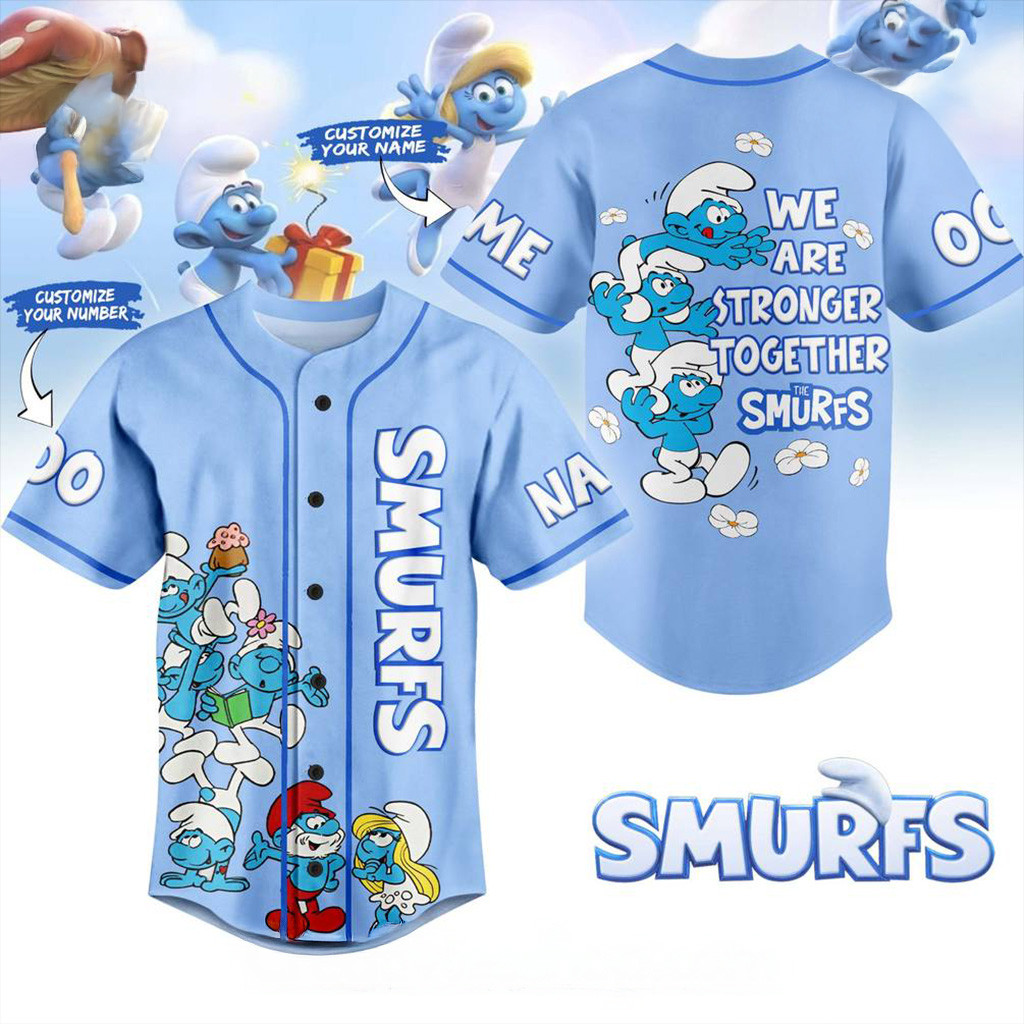 Custom The Smurfs Strong Together Special Baseball Jersey Smurfs Merch Son Gifts-1