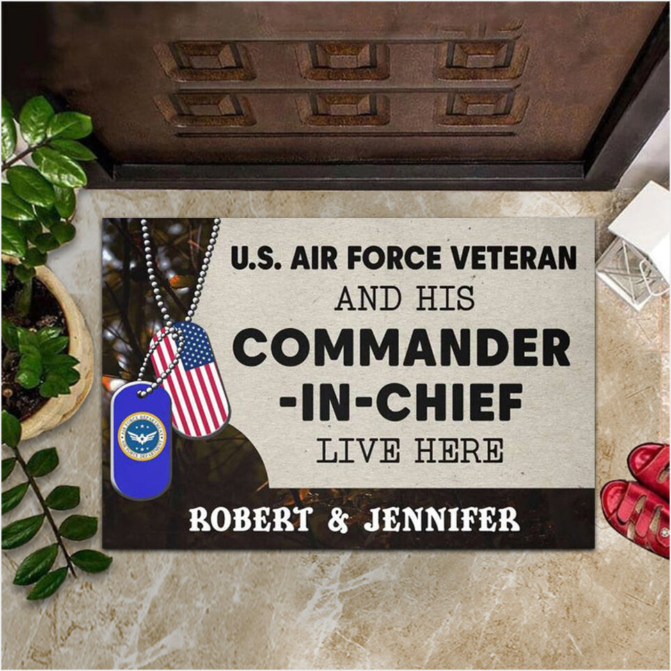 Custom US Air Force Veteran And His Commander-In-Chief Live Here Doormat Military Door Mats-1