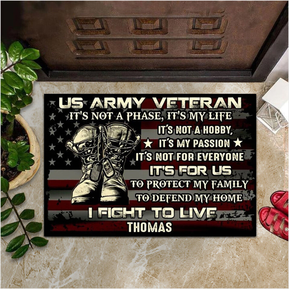 Custom US Army Veteran Doormat Proud Army Veteran American Flag Welcome Mat Front Door Decor-1