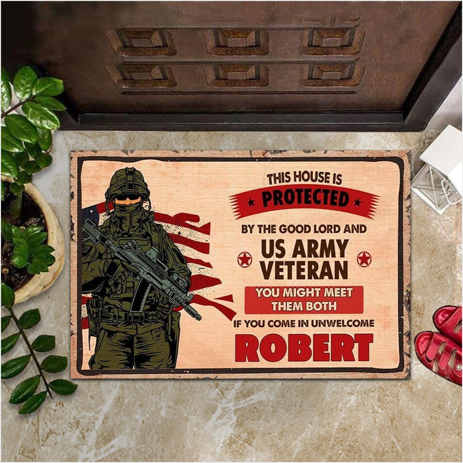 Custom US Army Veteran Doormat This House Is Protected By The Good Lord And US Army Veteran Mat-1