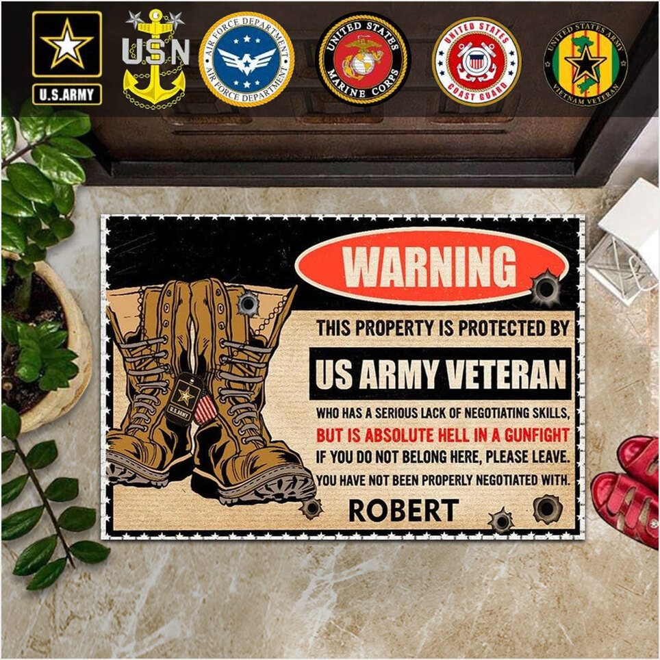 Custom US Army Veteran Doormat Warning This Property Is Protected By US Army Veteran Doormat-1