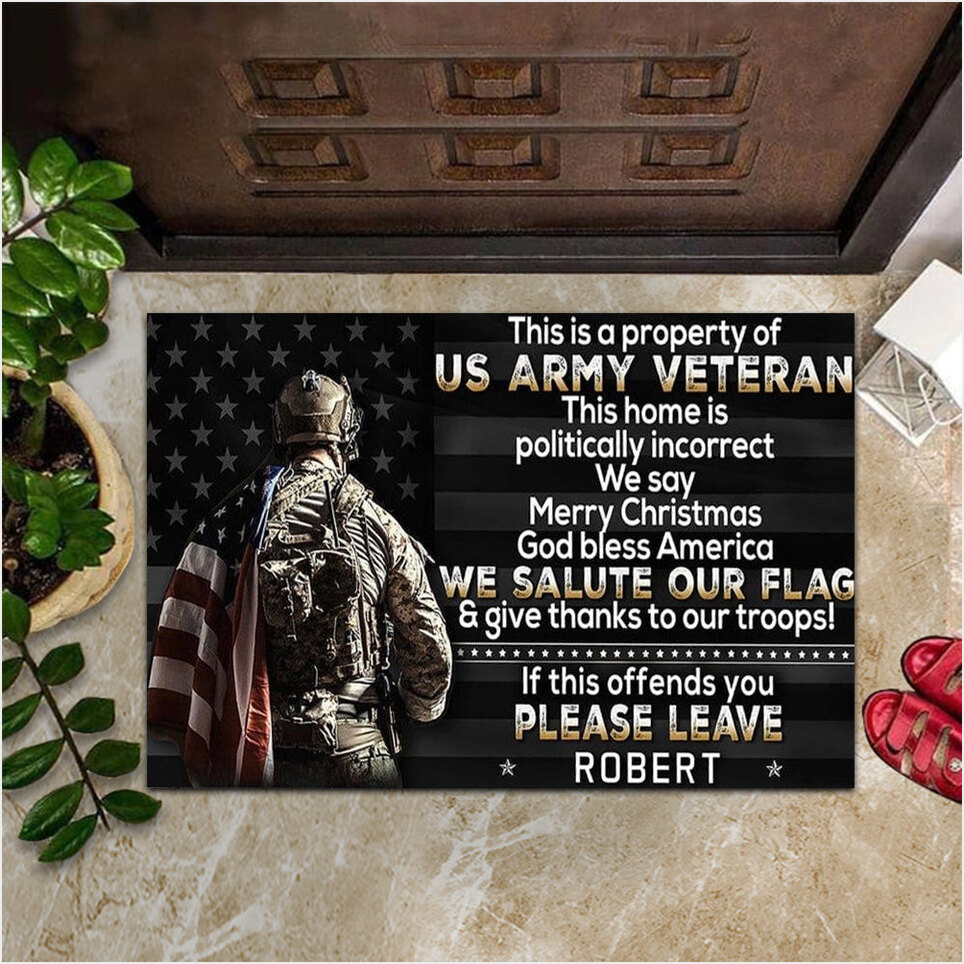 Custom US Army Veteran If This Offends You Please Leave Doormat Funny Welcome Mat Veteran Gifts-1
