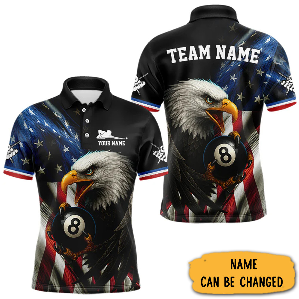 Custom US Eagle 8 Ball Billiard Polo Shirt Patriotic Golf Shirt Gifts For Dad-1