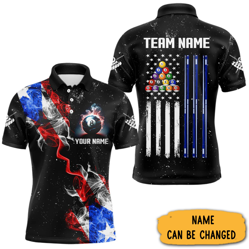 Custom USA Flag Smoke Billiard Polo Shirt Patriotic Billiard Players Gifts-1