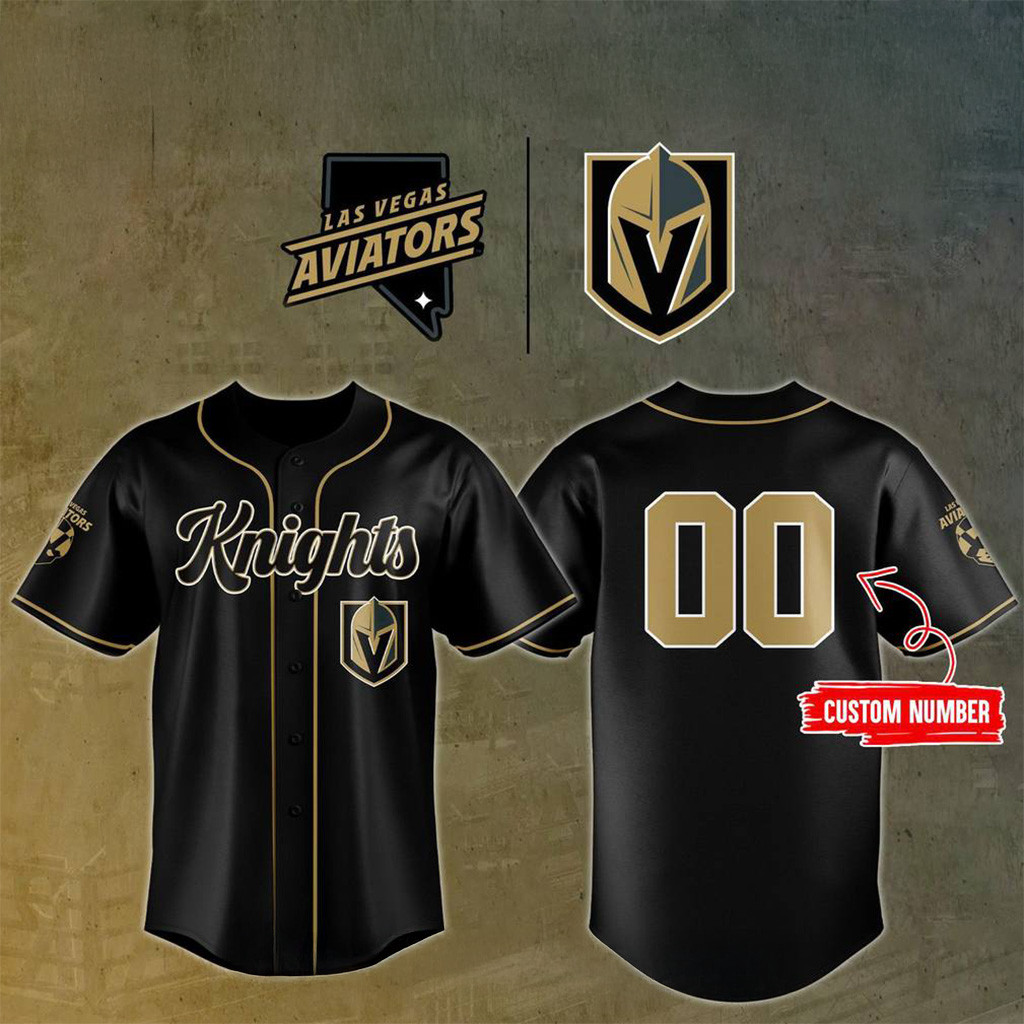 Custom Vegas Golden Knights X Las Vegas Aviators Baseball Jersey Fan Merch Gift For Husband-1