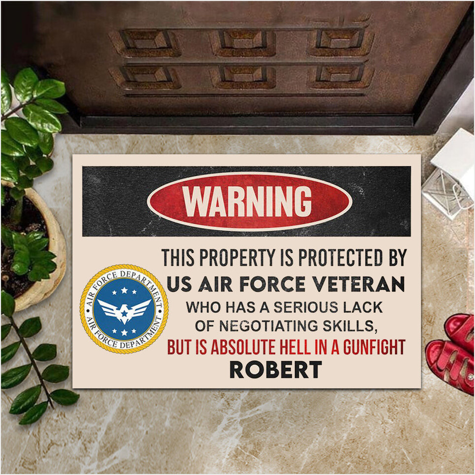Custom Warning This Property Is Protected By US Air Force Veteran Doormat USAF Merchandise-1