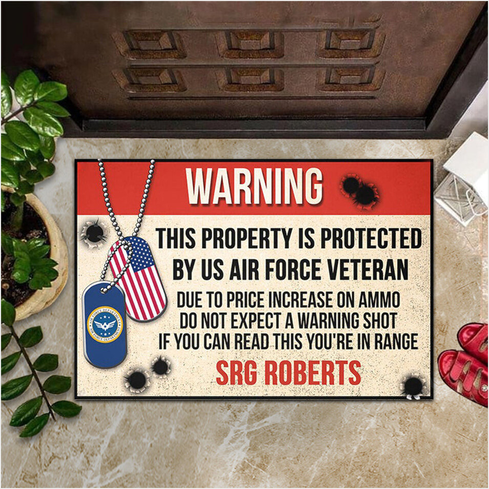 Custom Warning This Property Is Protected By US Air Force Veteran Doormat USAF Veteran Door Mat-1