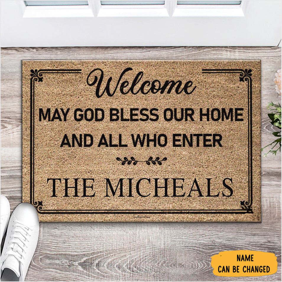 Custom Welcome May God Bless Our Home And All Who Enter Doormat Welcome Entry Mat Gifts For BFF-1