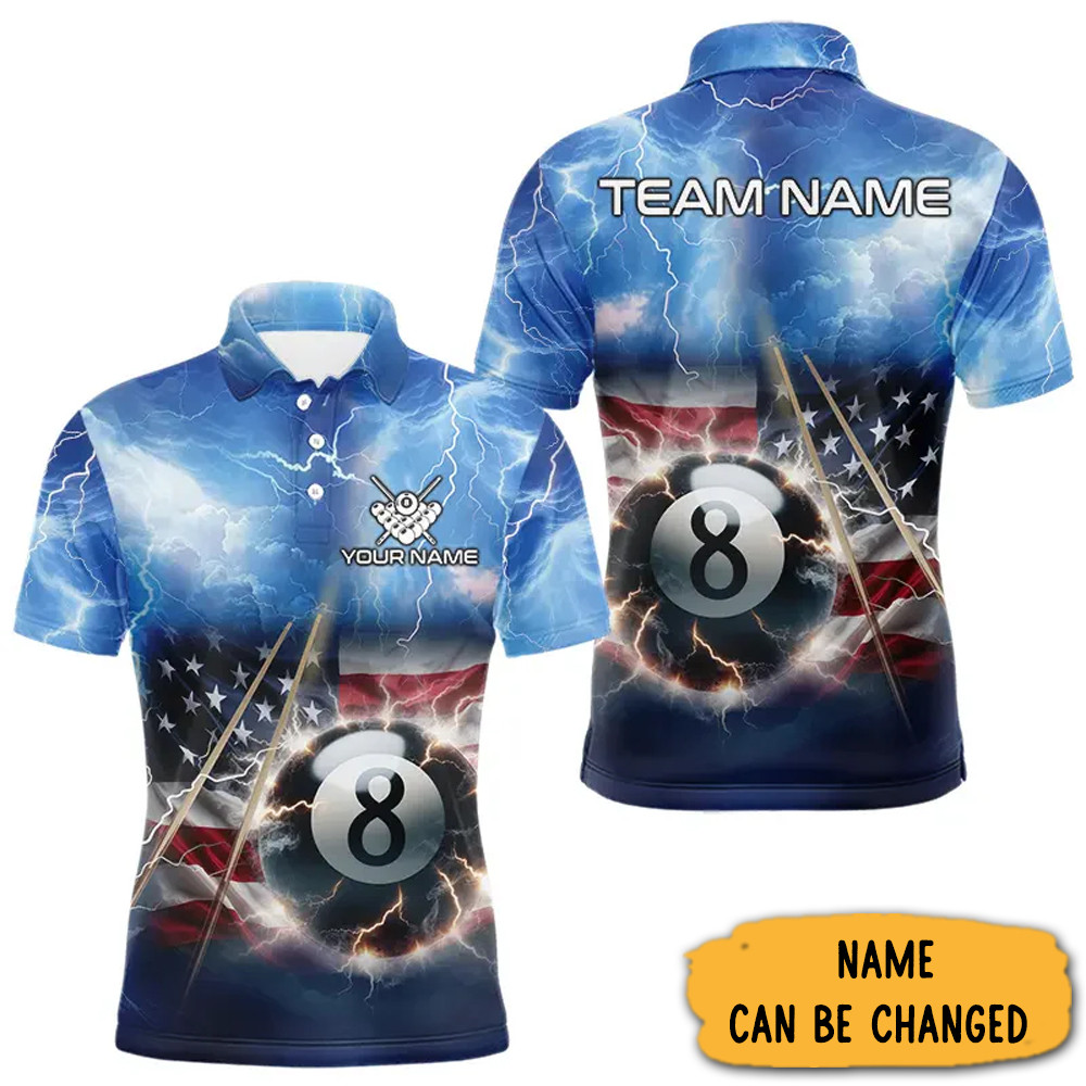 Customized 8 Ball Pool Billiard American Flag Polo Shirt Gifts For Billiard Lovers-1