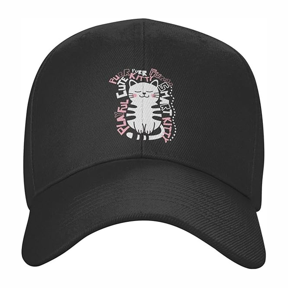 Cute Cat And Text Doodle Baseball Hat For Men Women Gifts-1