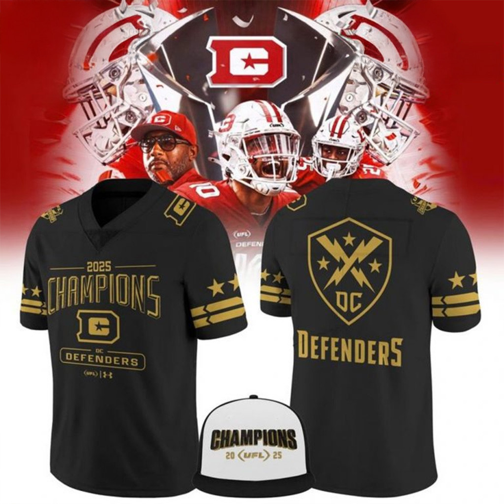 DC Defenders 2025 United Football League Champions Black Football Jersey DC Defenders Merch-1