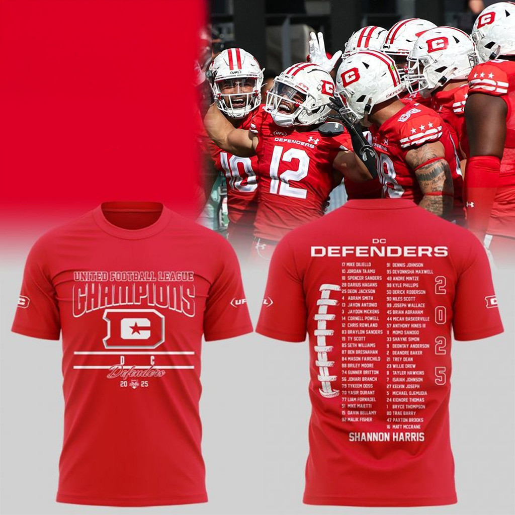 DC Defenders 2025 United Football League Champions Red Shirt DC Defenders Merch-1