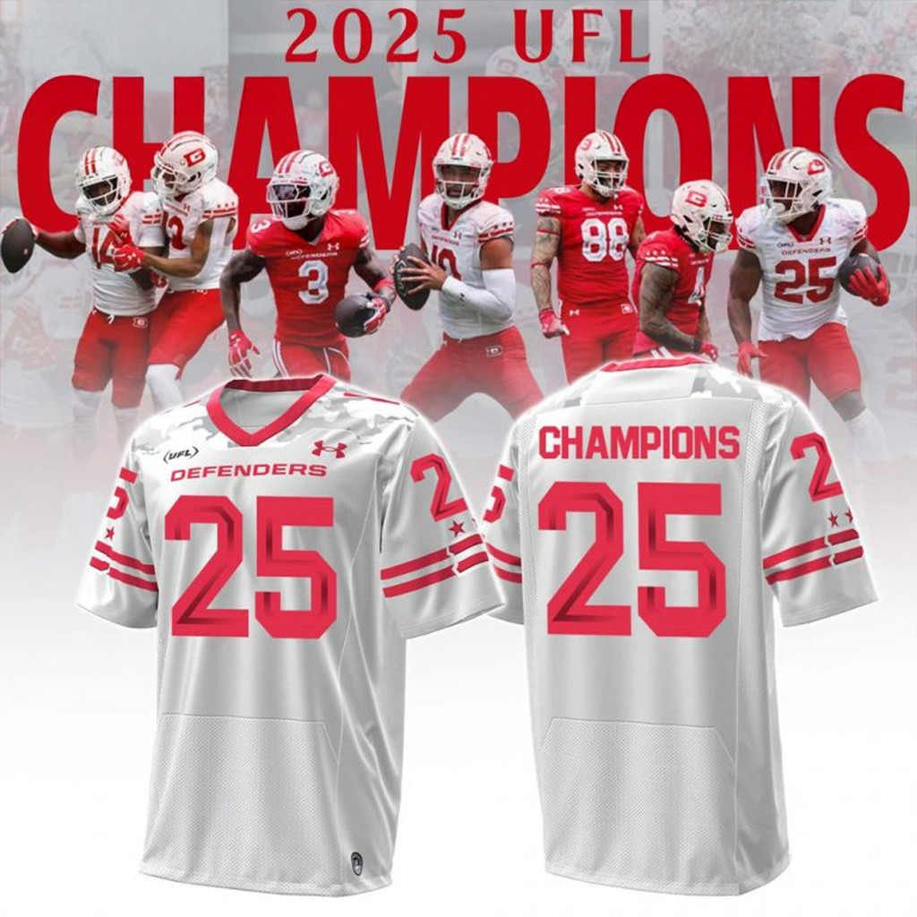 DC Defenders 2025 United Football League Champions White Football Jersey DC Defenders Merch-1 DC Defenders 2025 United Football League Champions White Football Jersey DC Defenders Merch-1