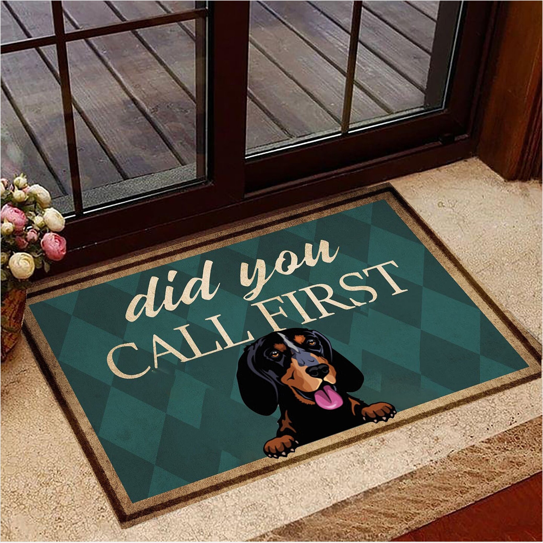 Dachshund Did You Call First Doormat Humorous Funny Front Door Mat Dachshund Lover-1