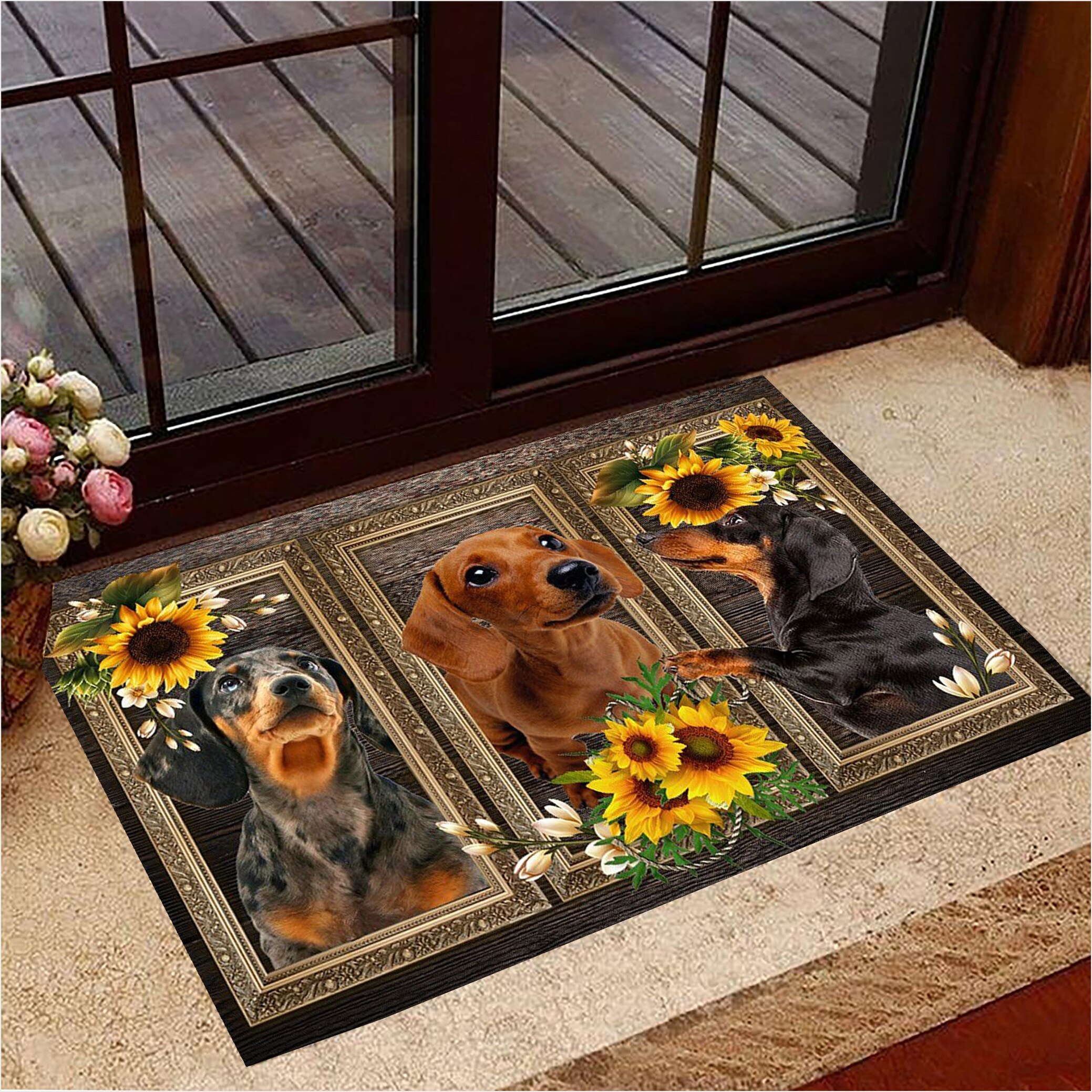 Dachshund Doormat Sunflower Weiner Dog Doormat Floor Mat Home Decorative Gifts For Besties-1