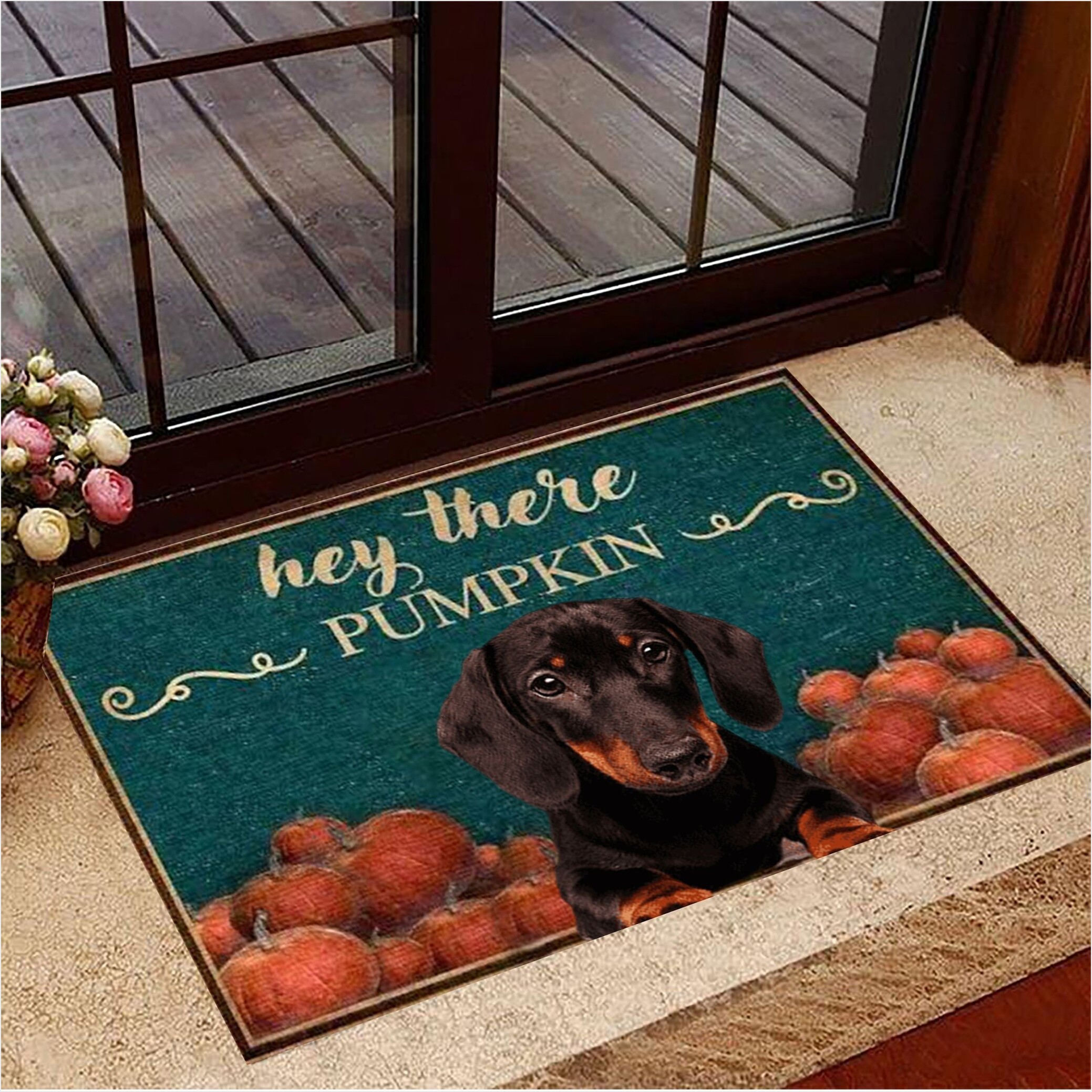Dachshund Hey There Pumpkin Doormat Fall Welcome Mat Dog Lover Gifts Birthday Gifts For Friends-1