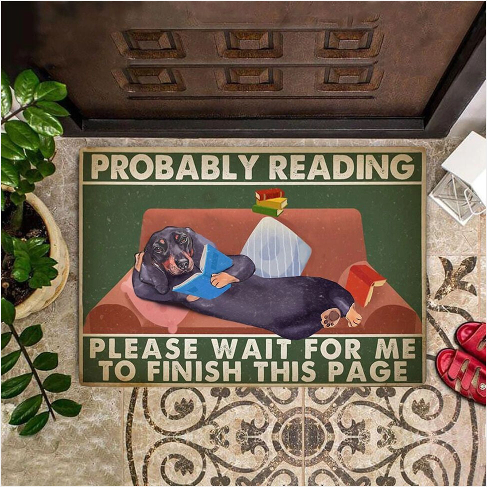 Dachshund Probably Reading Please Wait For Me Doormat Funny Sayings Book Lover Gift Ideas-1