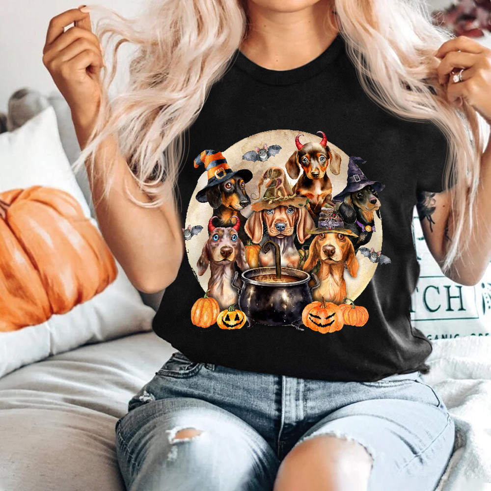 Dachshunds Halloween Moon Shirt Happy Halloween T-Shirt Gifts For Dachshund Lovers-1
