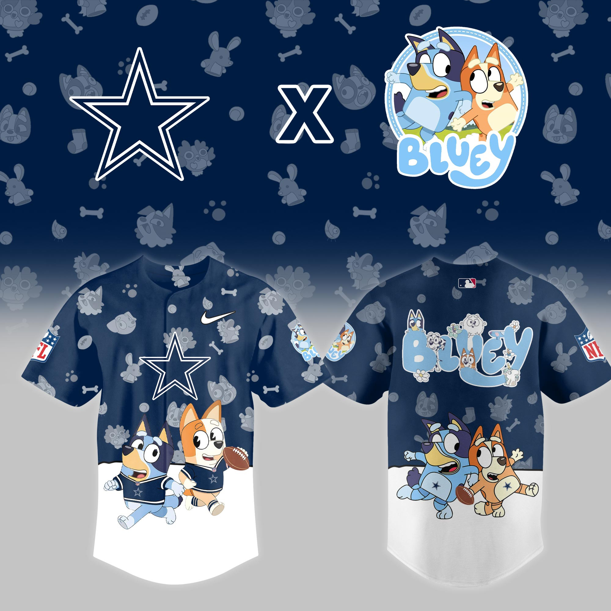 Dallas Cowboys Nfl X Bluey Night Baseball Jersey For Fans-1