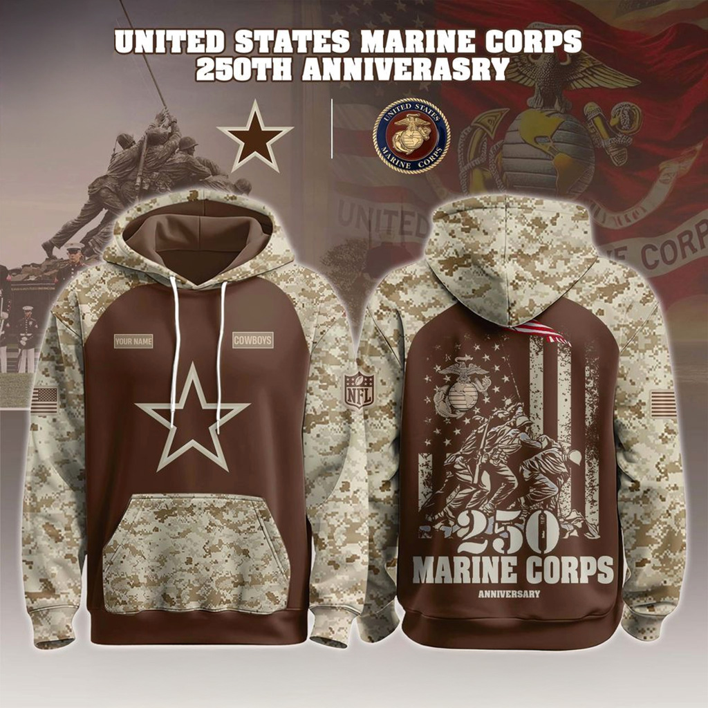 Dallas Cowboys USMC 250th Birthday Hoodie Dallas Cowboys Merch Gifts For Dudes-1