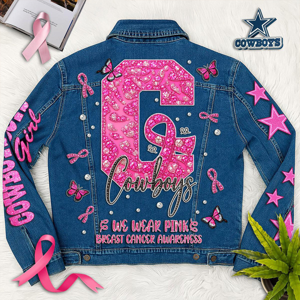 Dallas Cowboys We Wear Pink Breast Cancer Awareness Denim Jacket Dallas Cowboys Merch-1