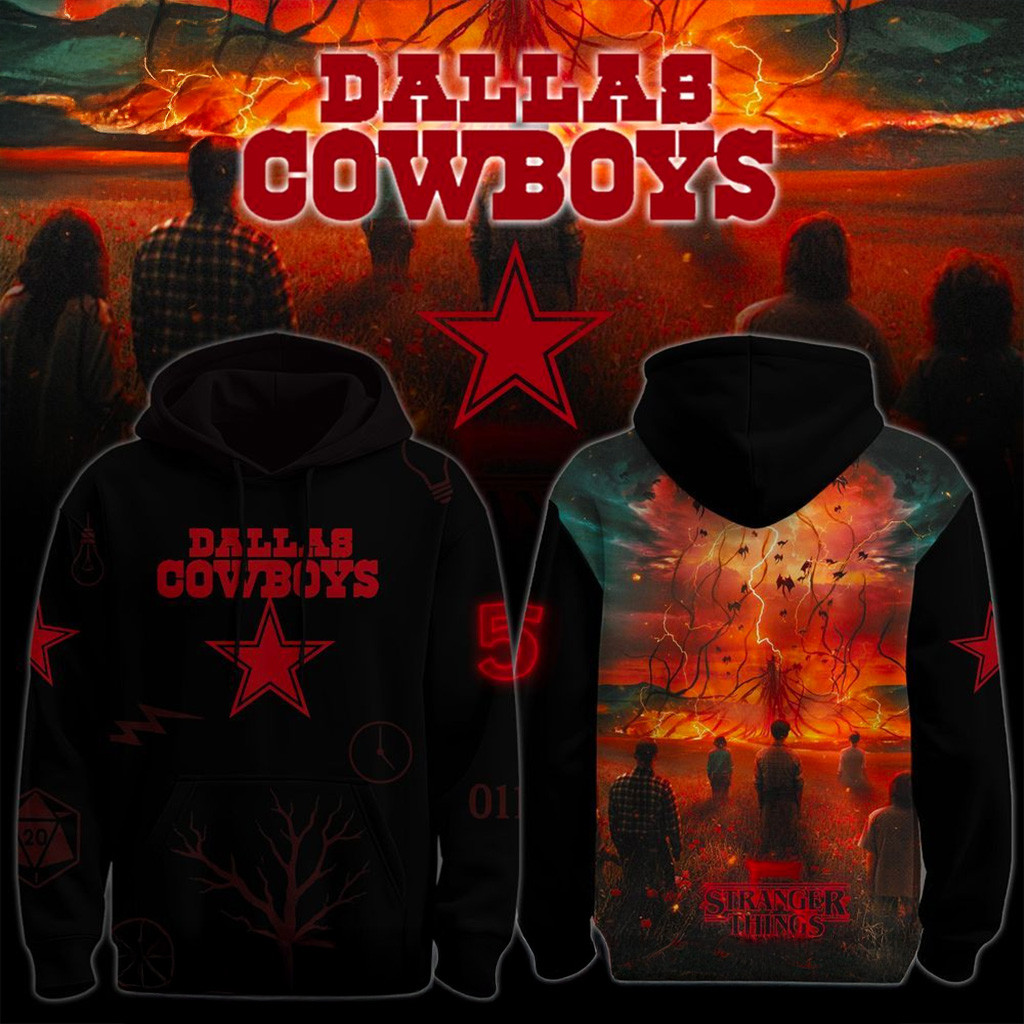 Dallas Cowboys X Stranger Things 5 Hoodie Dallas Cowboys Merch Football Gifts For Men-1