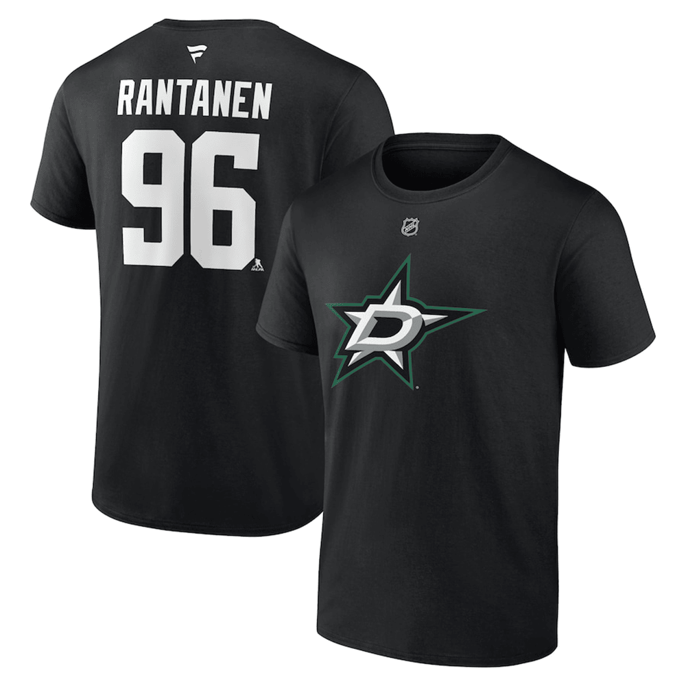 Dallas Stars Mikko Rantanen Fanatics Black Authentic Stack Name And Number Shirt-1