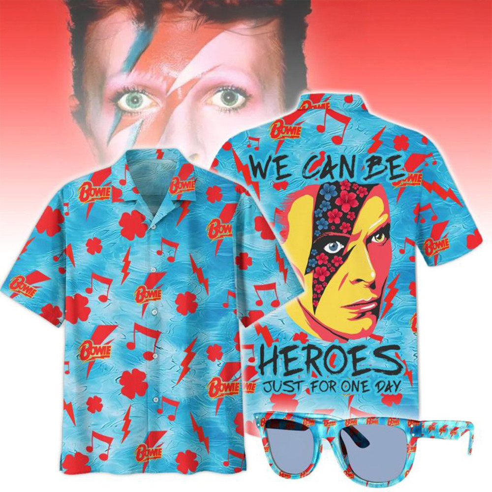 David Bowie We Can Be Heroes Just For One Day Hawaiian Shirt Gifts For Music Fans-1