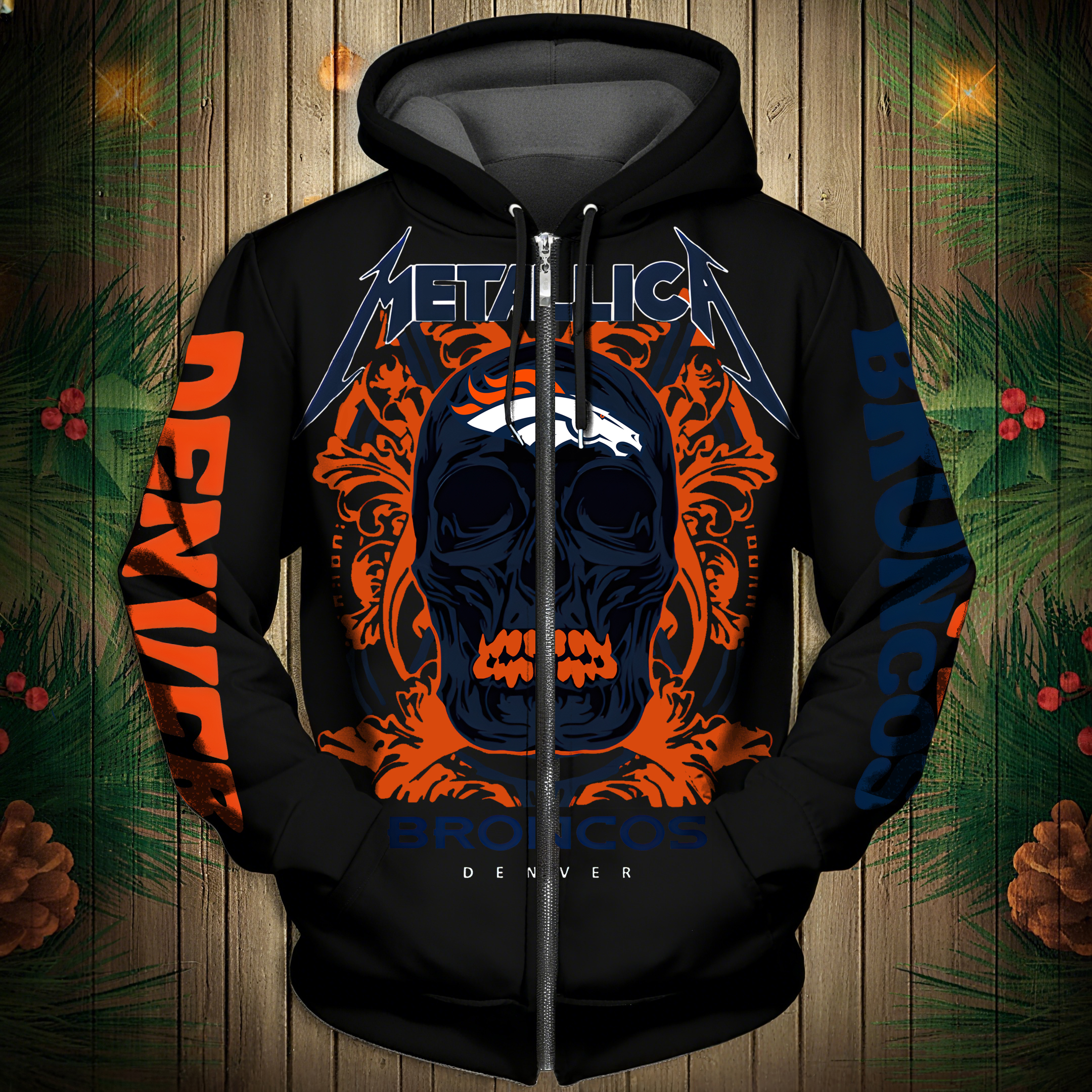 Denver Broncos 2025 New 3D Skull Graphic Hoodie-1