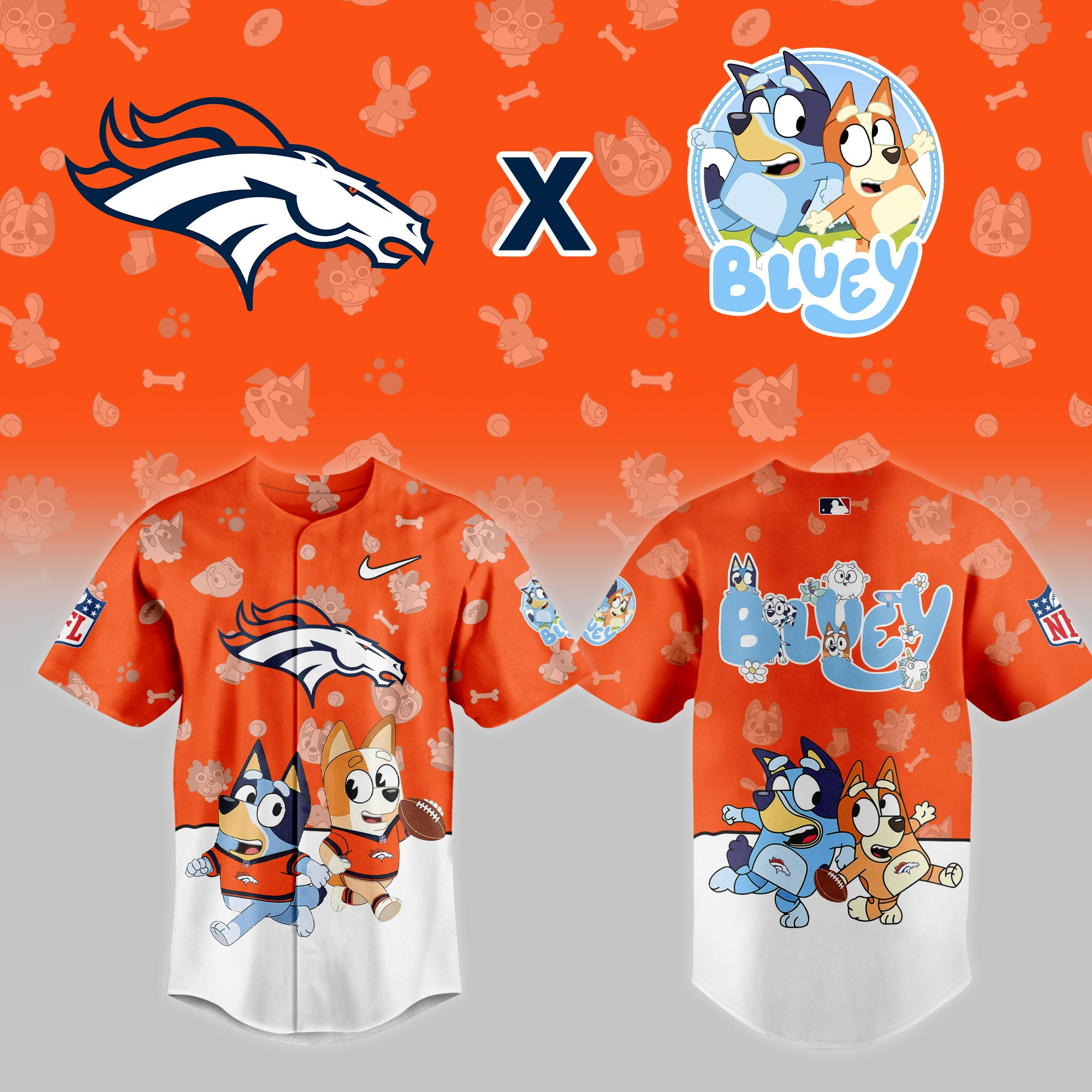Denver Broncos Nfl X Bluey Night Baseball Jersey For Fans-1
