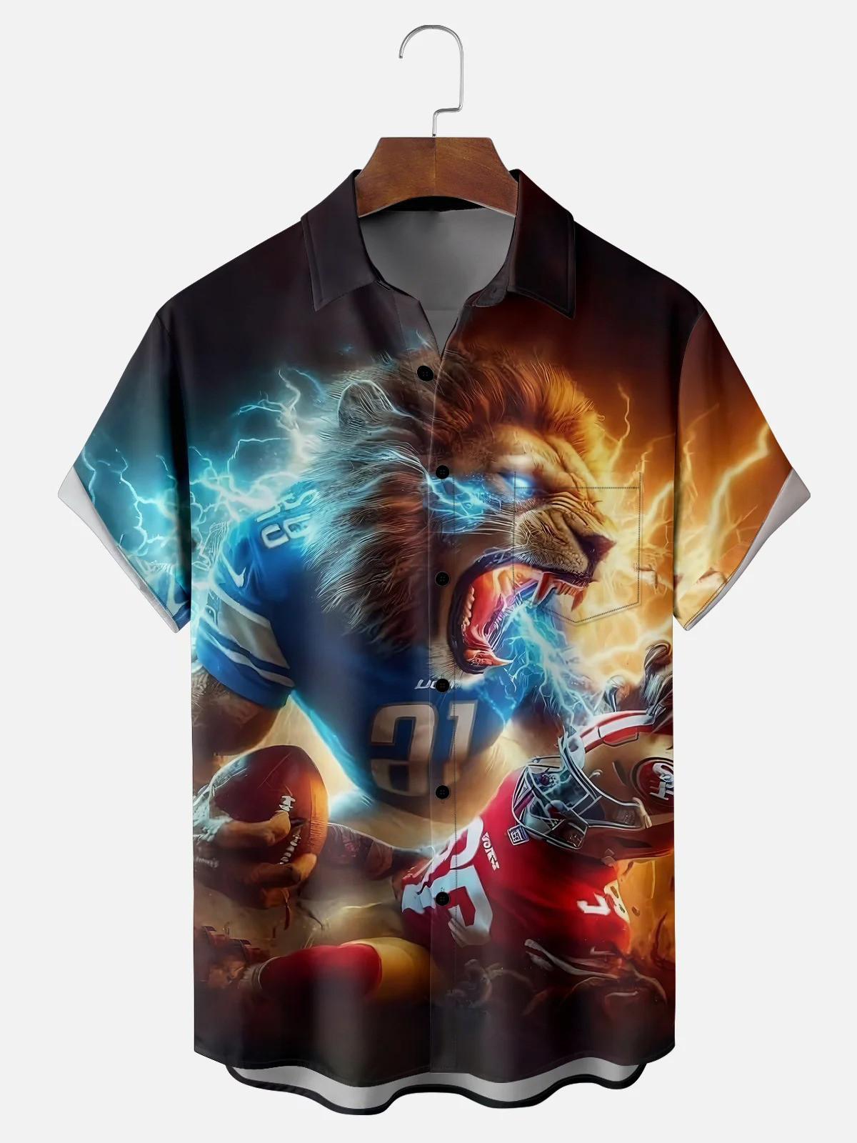 Detroit Football Super Lions Chest Pocket Casual Shirt-1