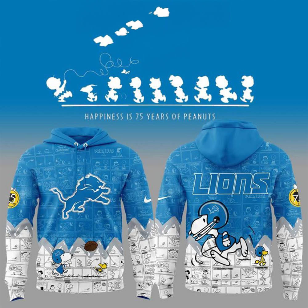 Detroit Lions 75th Anniversary Snoopy Peanuts Hoodie Presents For Football Fans-1