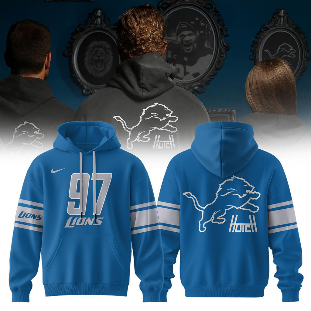 Detroit Lions 97 Hutchinson Hoodie Detroit Lions Merch Football Fan Gift Ideas-1