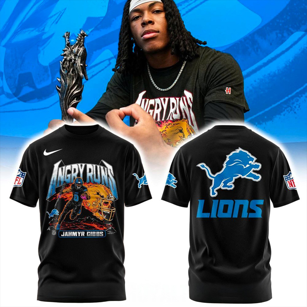 Detroit Lions ANGRY RUNS T-Shirt Lions Merch Christmas Presents For Football Lovers-1