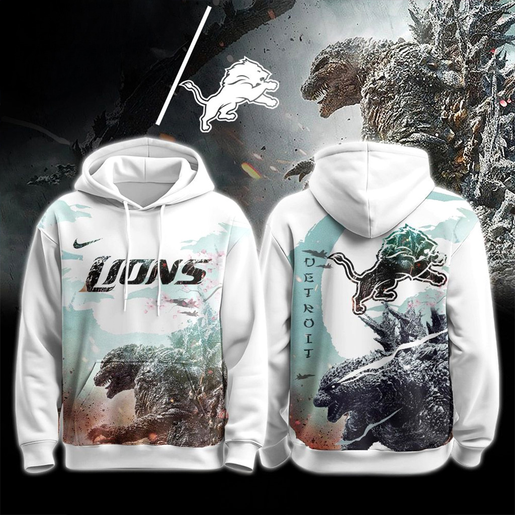 Detroit Lions Godzilla Hoodie Lions Merch Football Fan Gift Ideas-1