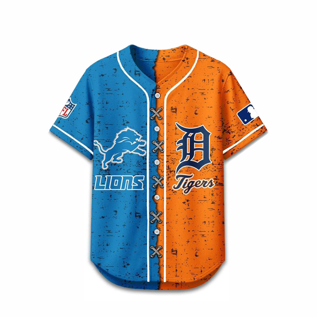 Detroit Lions Mix Detroit Tigers Sporty New Design Baseball Jersey Gifts For Fans-1