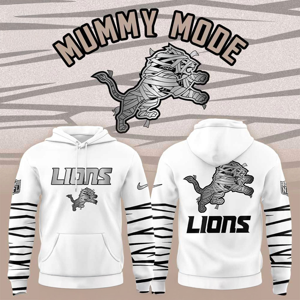 Detroit Lions Mummy Mode Hoodie White Lions Merch Christmas Presents For Football Fans-1