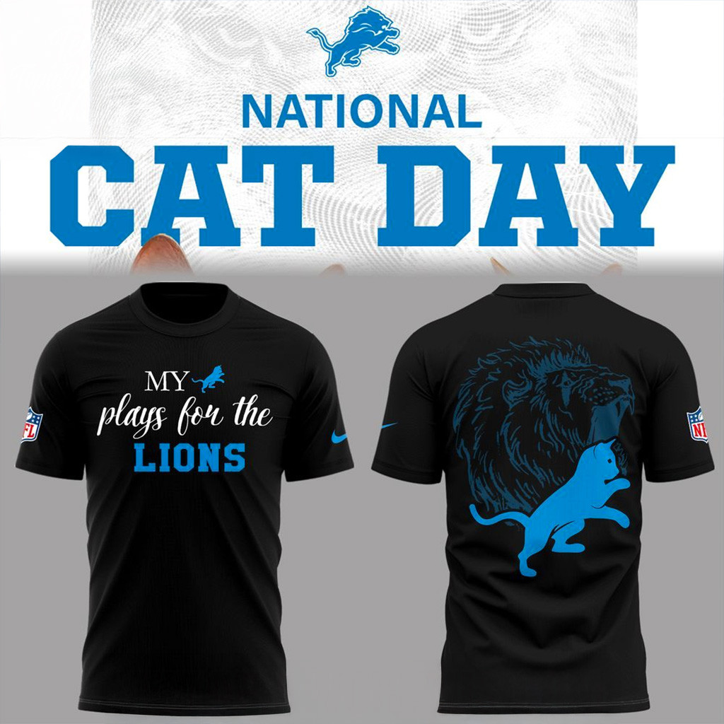 Detroit Lions National Cat Day T-Shirt Lions Merch Best Gifts For Football Fans-1