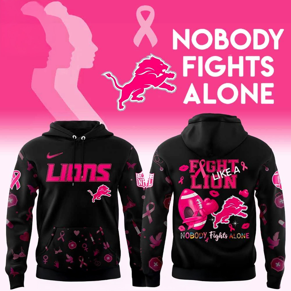Detroit Lions Nobody Fights Alone Breast Cancer Hoodie Detroit Lions Merch Gifts For Her-1