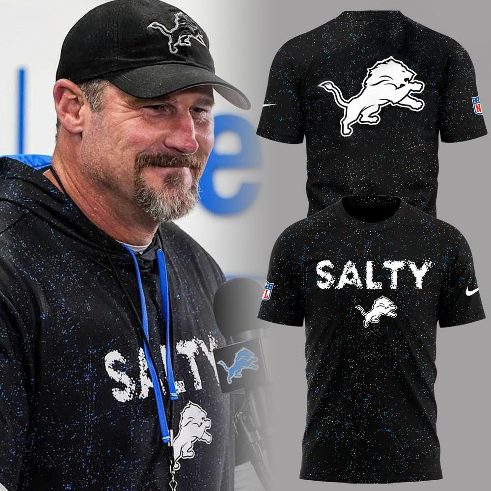 Detroit Lions Salty Sports Black 2025 Shirt Detroit Lions Merch Father's Day Gifts For Husband-1