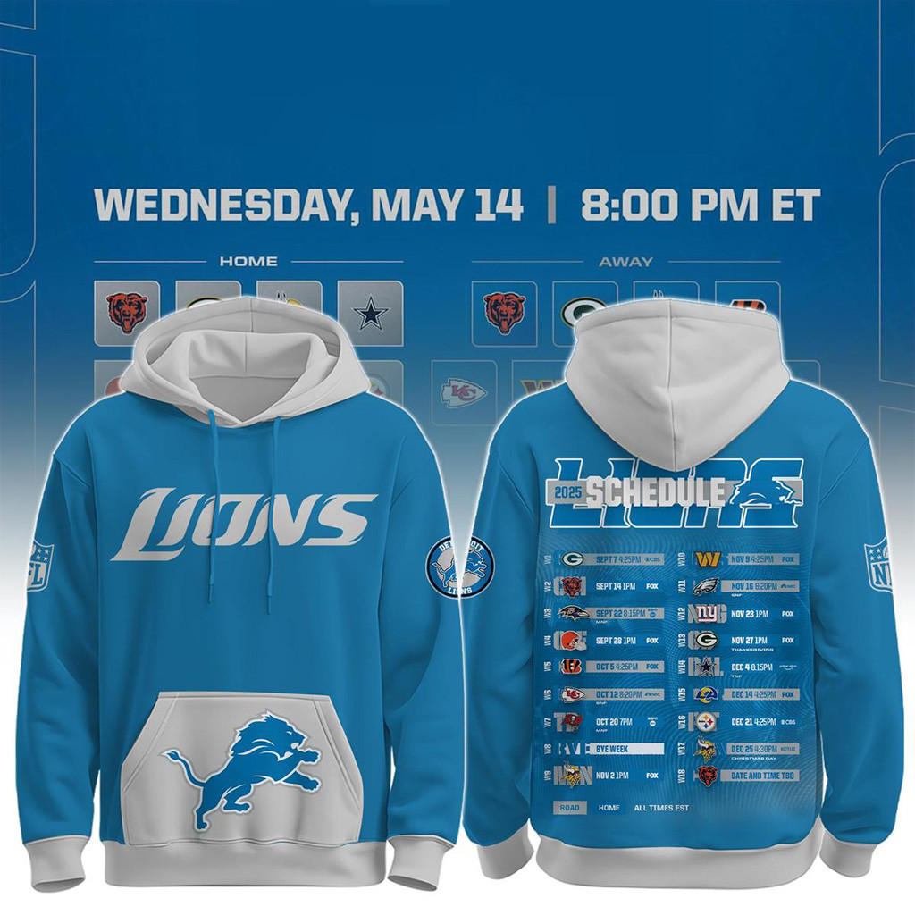 Detroit Lions Schedule Release 2025 Hoodie Detroit Lions Merch Football Fan Gift Ideas-1