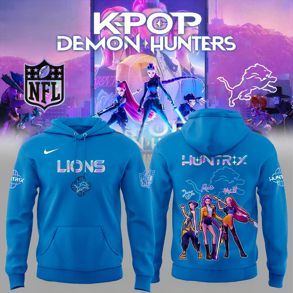 Detroit Lions x KPop Demon Hunters Hoodie Detroit Lions Merch Gift For Girlfriend-1
