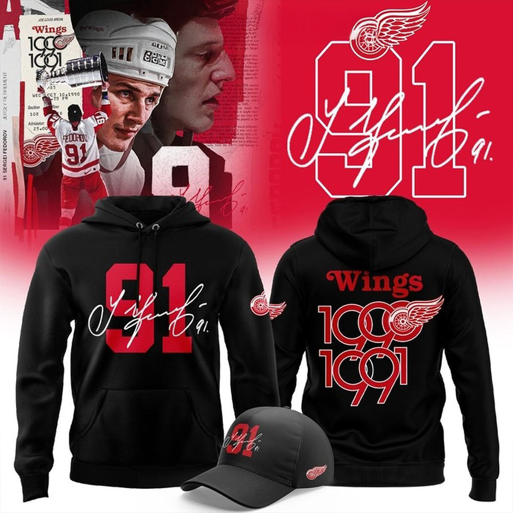 Detroit Red Wings 91 Sergei Fedorov Hoodie Detroit Red Wings Merch Gifts For Fans-1