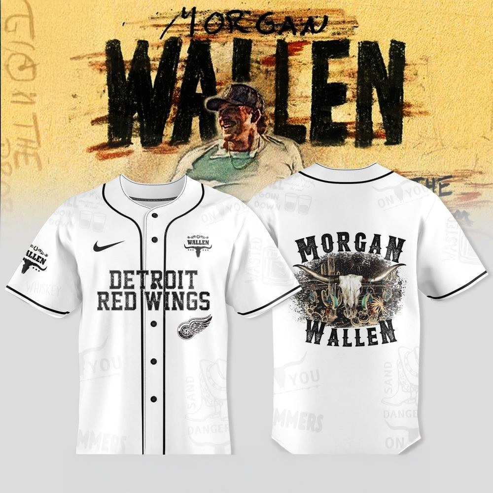 Detroit Red Wings X Morgan Wallen Tour 2025 Jersey Wings Merch Husband Gifts-1