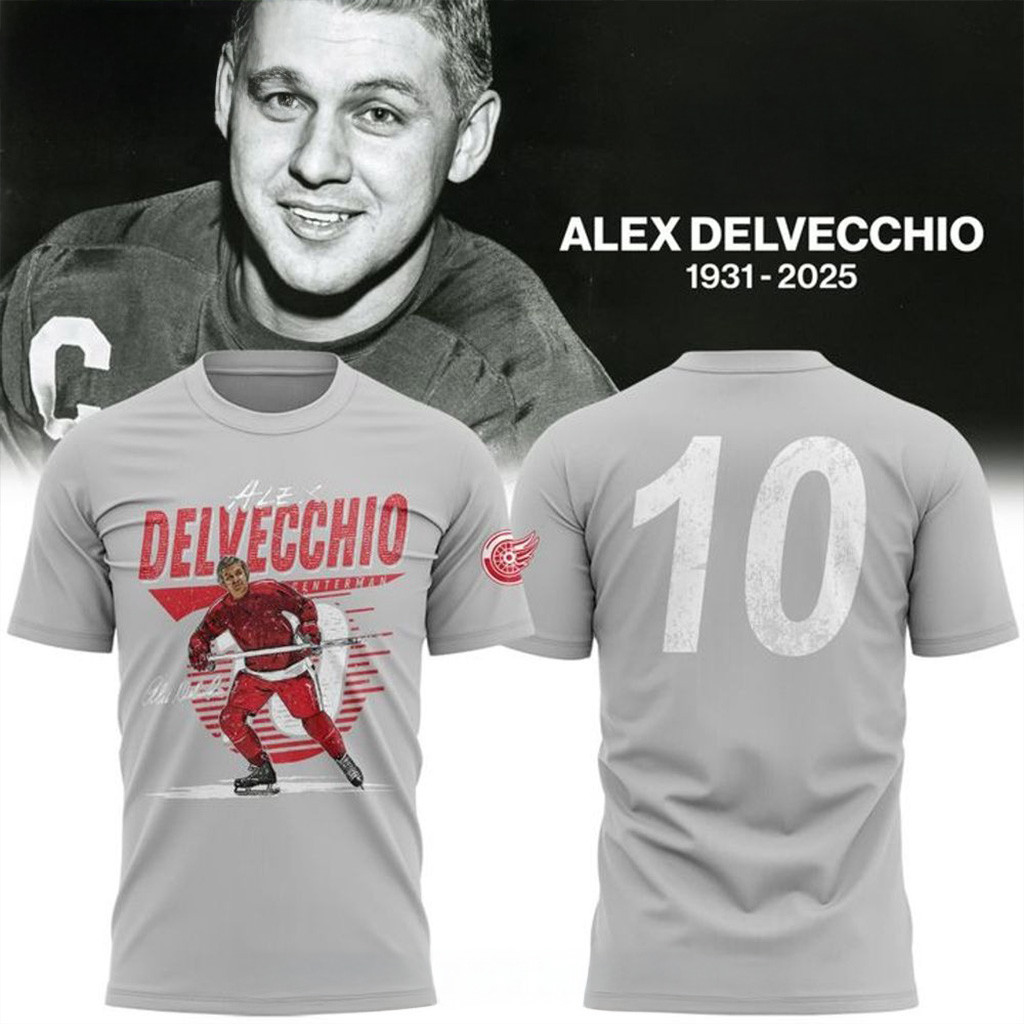 Detroit Red Wings x Alex Delvecchio 1931-2025 Shirt Red Wings Merch Gifts For Hockey Fan-1