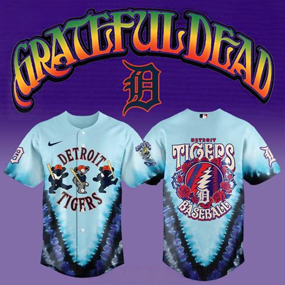Detroit Tigers Grateful Dead 60th Anniversary Special Baseball Jersey Detroit Tigers Merch-1