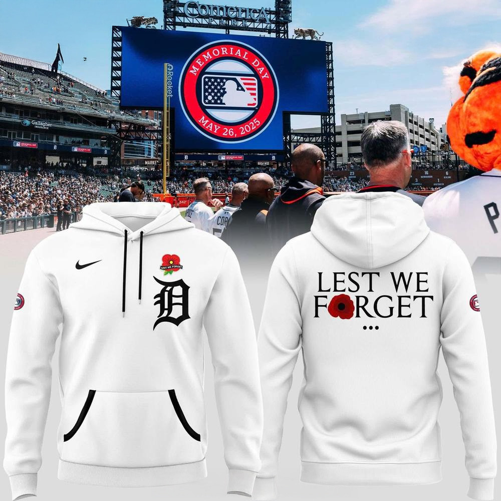 Detroit Tigers Lest We Forget 2025 Memorial Hoodie Detroit Tigers Merch Great Gifts For Dad-1